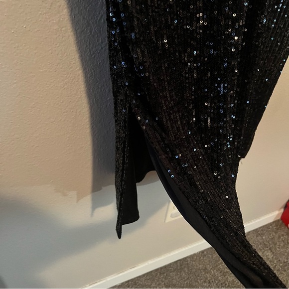 Betsey Johnson Black Sequin Long Sleeve Stretch long Dress Sz M - Picture 4 of 5